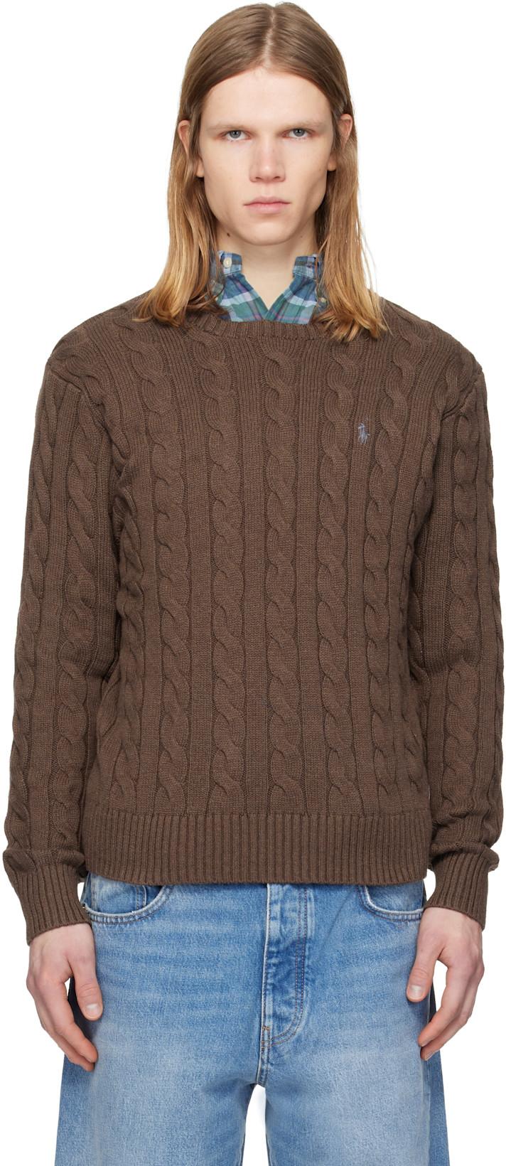 Brown Cable-Knit Cotton Sweater by POLO RALPH LAUREN