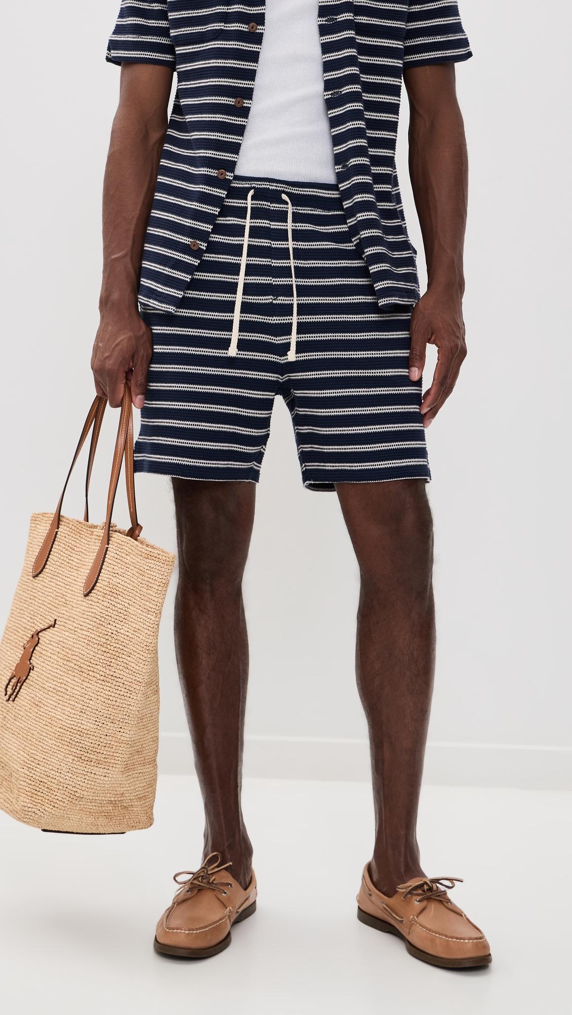 Cotton Club Bar Stripe Textured Pull On Shorts 6" by POLO RALPH LAUREN