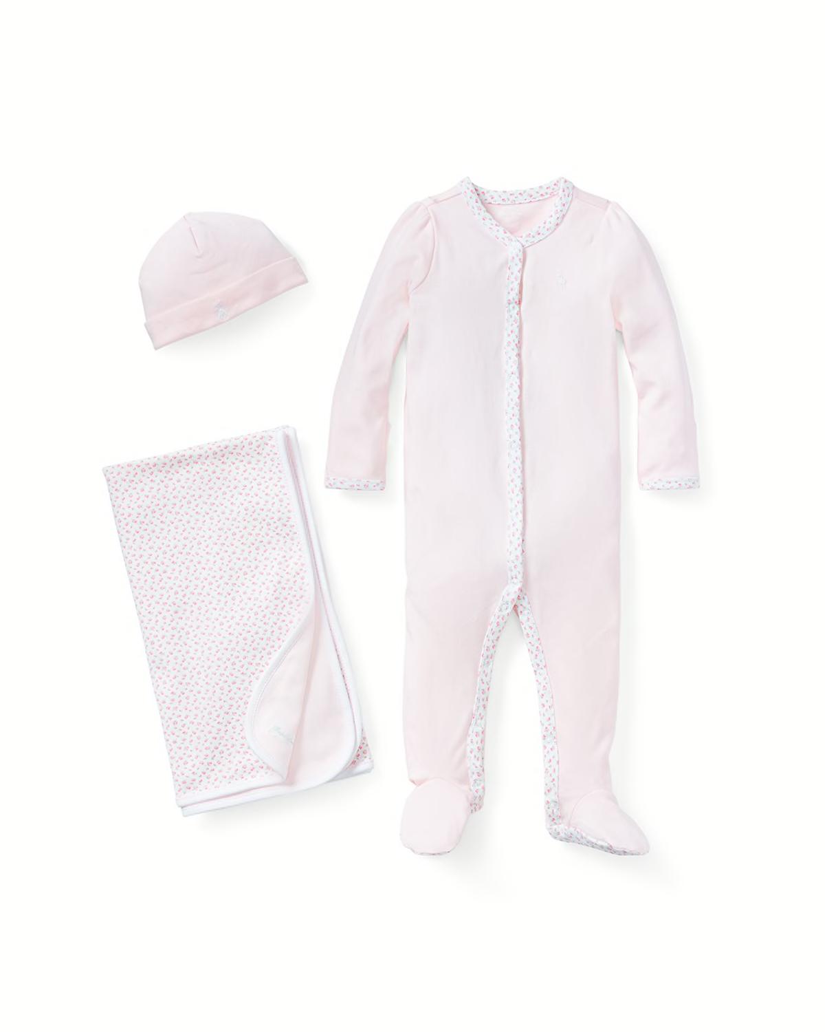 Cotton Footie Pajamas With Floral Trim, Size Newborn-9M by POLO RALPH LAUREN