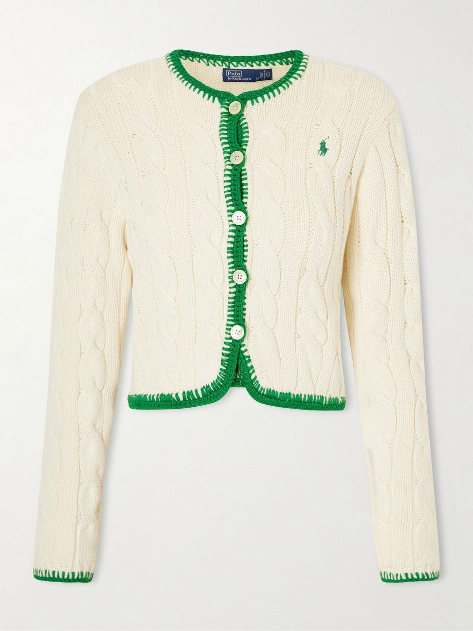 Ebroidered cable-knit cotton-blend cardigan by POLO RALPH LAUREN
