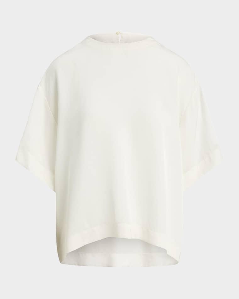 Elbow-Sleeve Crepe Back Satin Tee by POLO RALPH LAUREN Elbow-Sleeve Crepe Back Satin Tee by POLO RALPH LAUREN