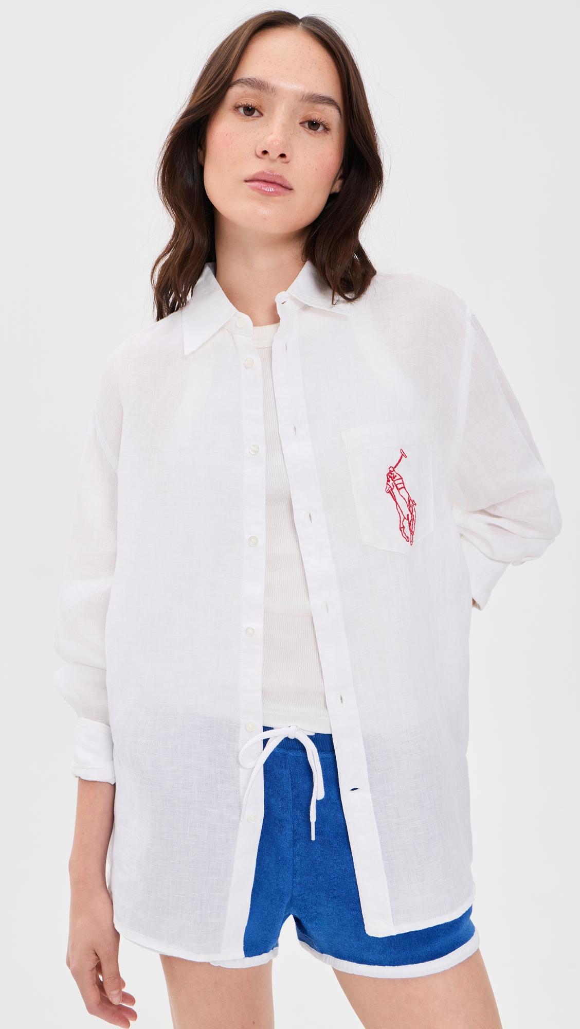 Embroidered Pocket Linen Button Down by POLO RALPH LAUREN