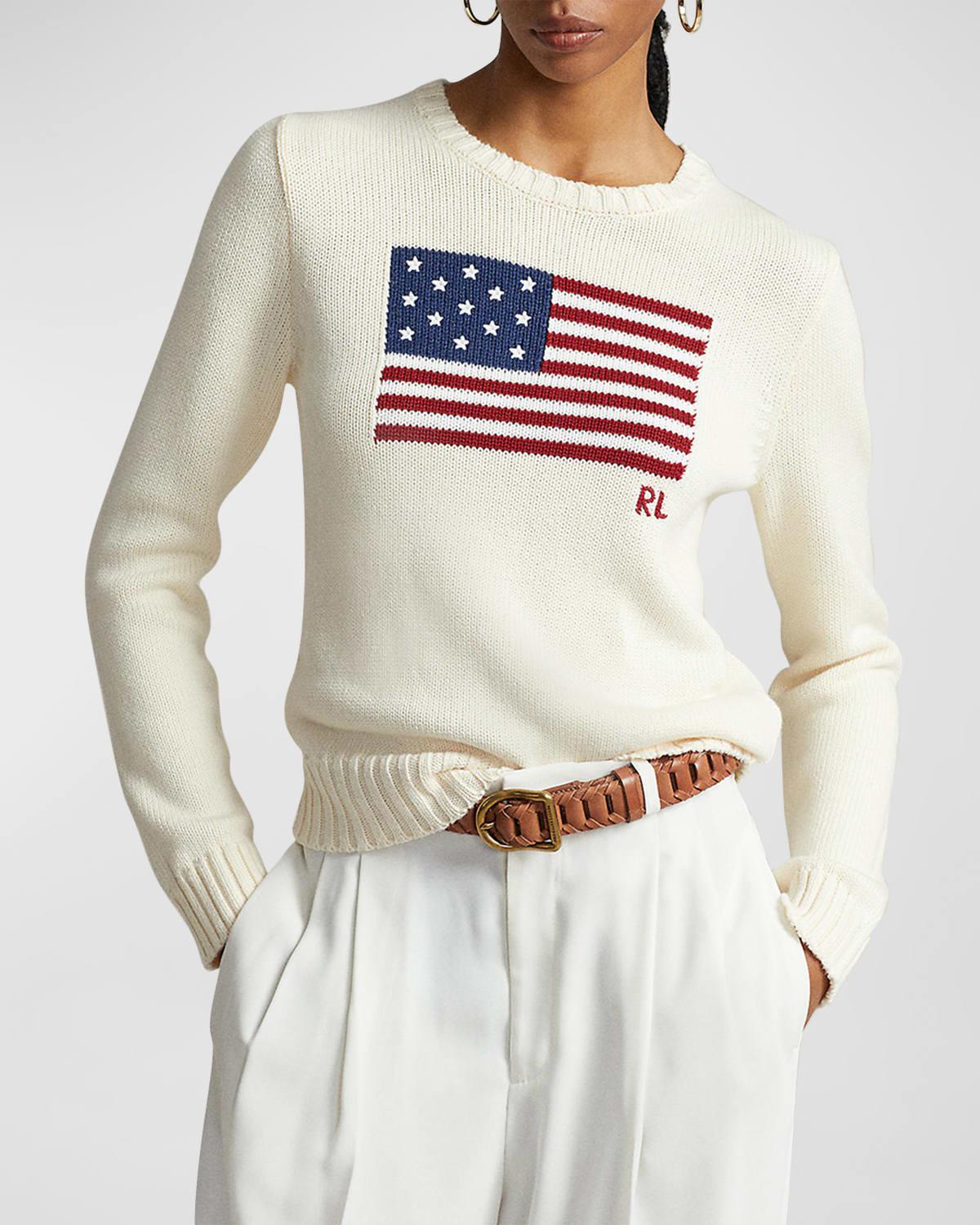 Flag Cotton Crewneck Sweater by POLO RALPH LAUREN
