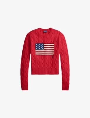 Flag-Intarsia Cable-Knit Cotton Jumper by POLO RALPH LAUREN