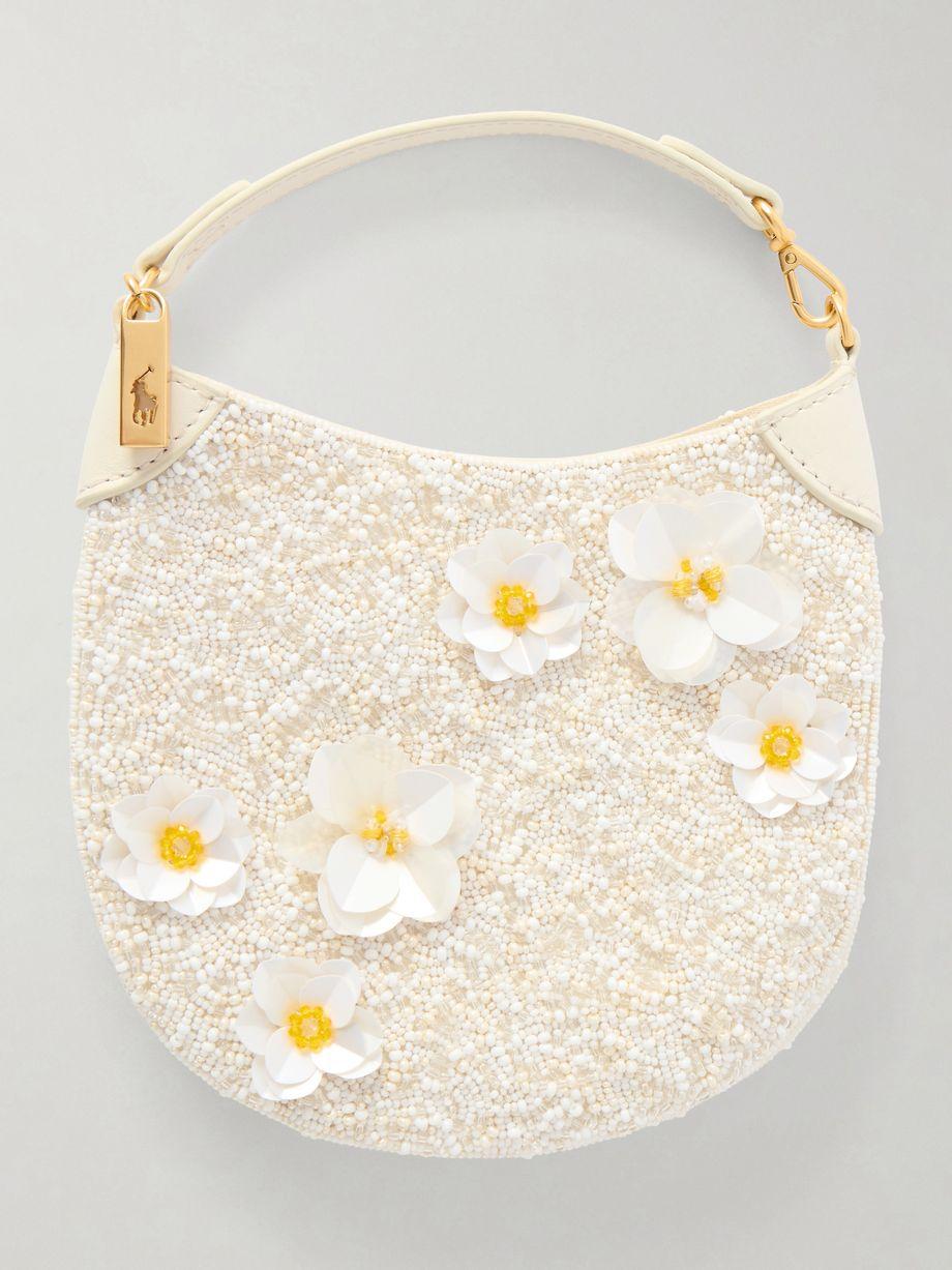 Floral-embellished beaded small shoulder bag by POLO RALPH LAUREN