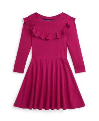 Girls' 2T-6X Ruffled Long-Sleeve Dress by POLO RALPH LAUREN