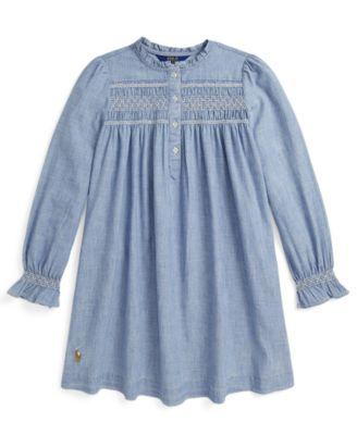 Girls' 7-16 Smocked Ruffle Trim Dress by POLO RALPH LAUREN