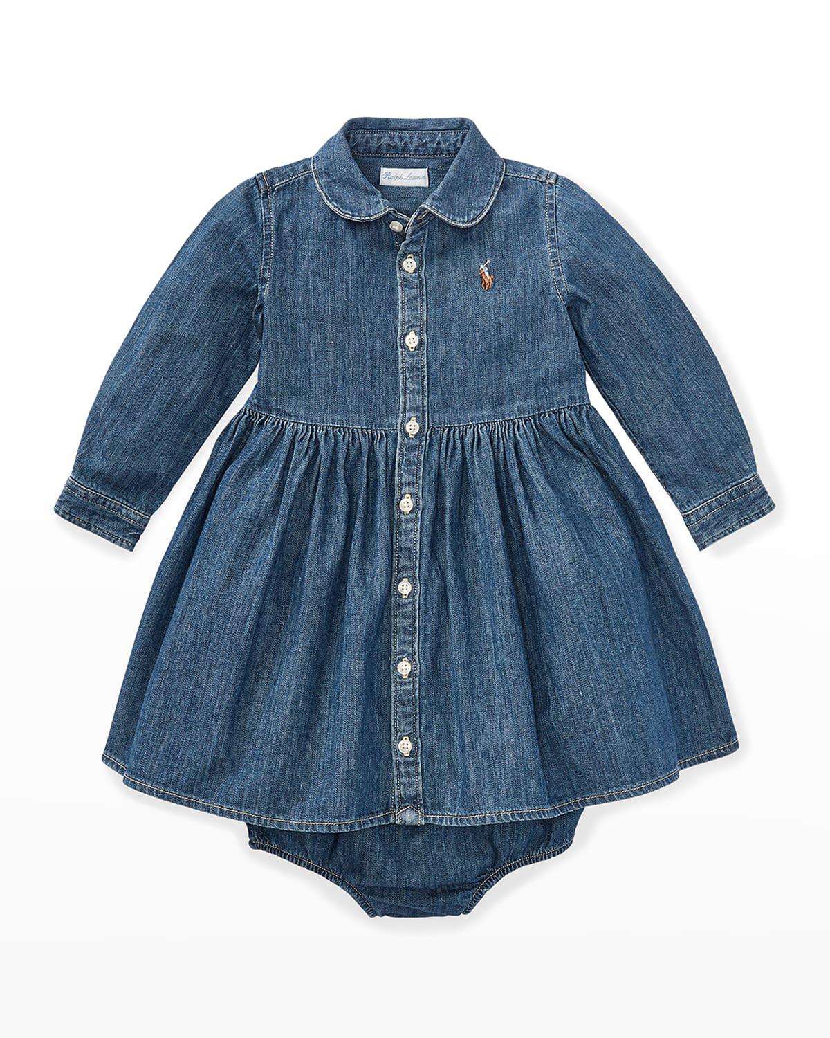 Girl's Belted Fit-and-Flare Denim Shirtdress, Size 3M-24M by POLO RALPH LAUREN
