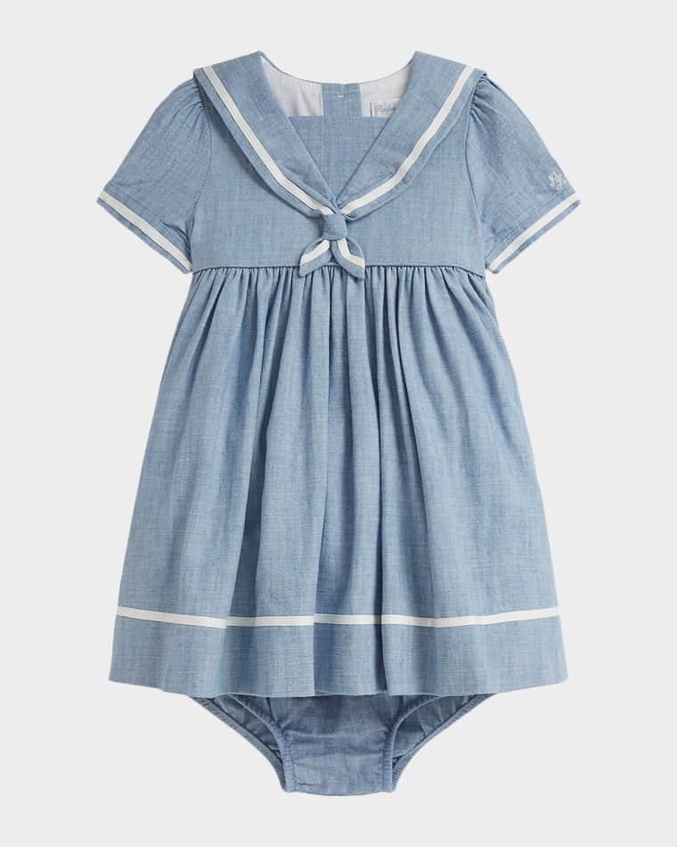 Girl's Chambray Sailor Dress & Bloomers Set, Size 3M-24M by POLO RALPH LAUREN