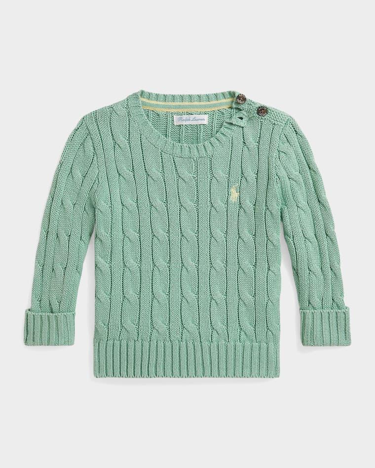 Girl's Combed Cotton Cable-Knit Sweater, Size 3M-24M by POLO RALPH LAUREN