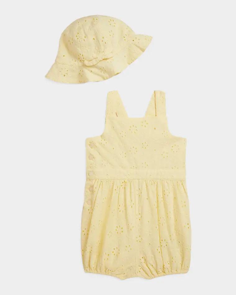 Girl's Cotton Eyelet Bubble Shortall & Hat Set, Size 3M-24M by POLO RALPH LAUREN