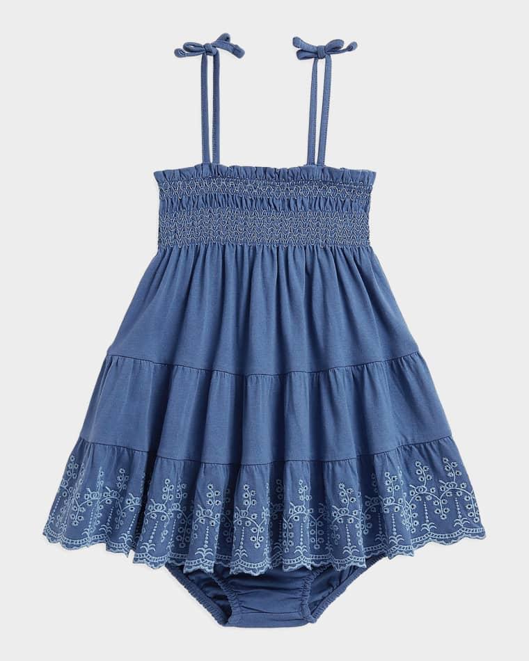Girl's Eyelet Cotton Jersey Dress and Bloomers Set, Size 3M-24M by POLO RALPH LAUREN