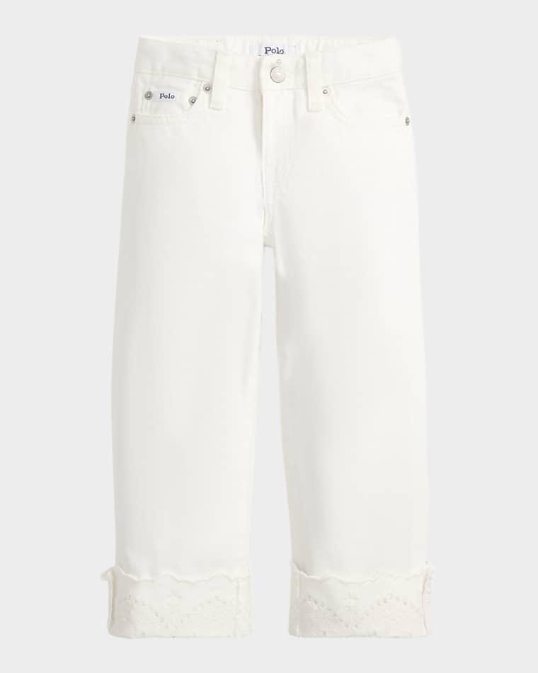 Girl's Eyelet-Cuff Cotton Denim Wide-Leg Jeans, Size 2-6X by POLO RALPH LAUREN