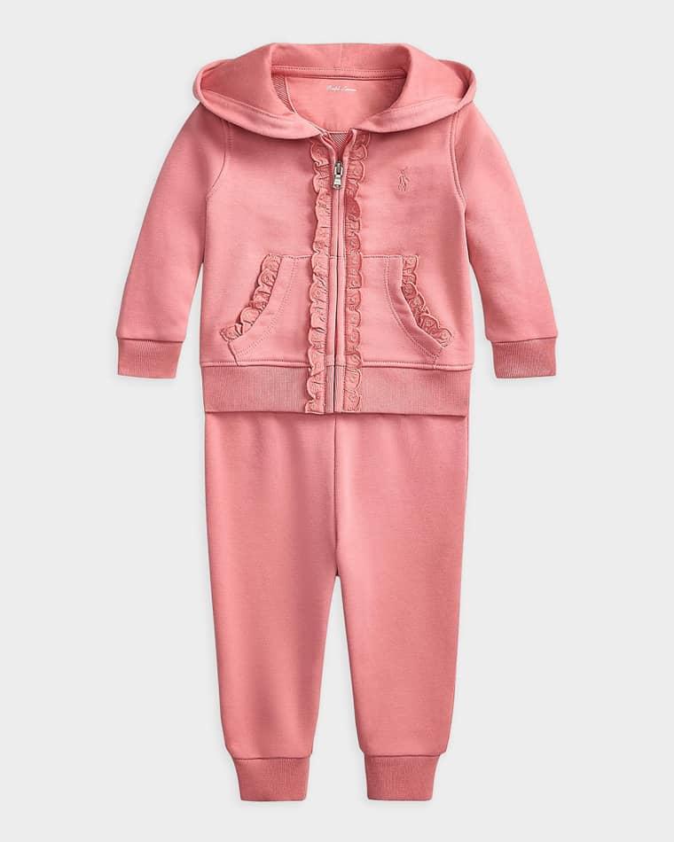 Girl's Eyelet-Trim Terry Hoodie and Jogger Pants Set, Size 03-24M by POLO RALPH LAUREN