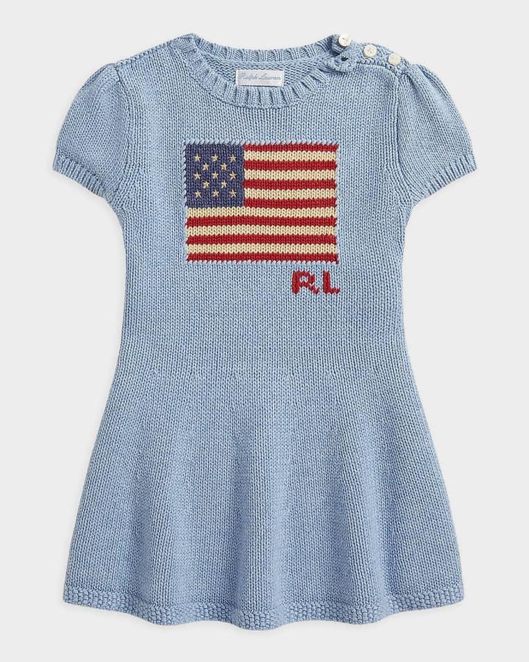 Girl's Flag-Intarsia Cotton Sweater Dress, Size 3M-24M by POLO RALPH LAUREN