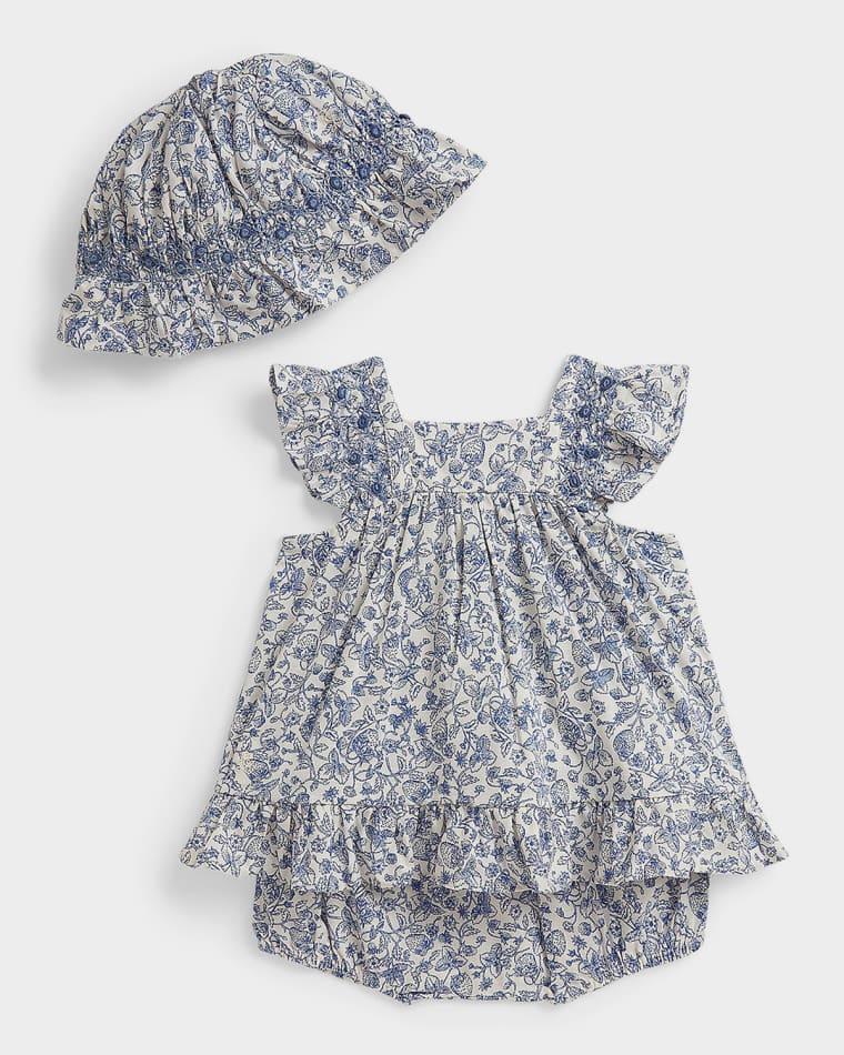 Girl's Floral Cotton Dress, Bloomers & Hat Set, Size 6M-24M by POLO RALPH LAUREN