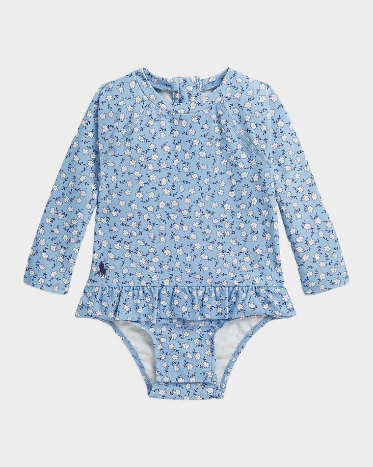 Girl's Floral Ruffled One-Piece Rashguard, Size 3M-24M by POLO RALPH LAUREN