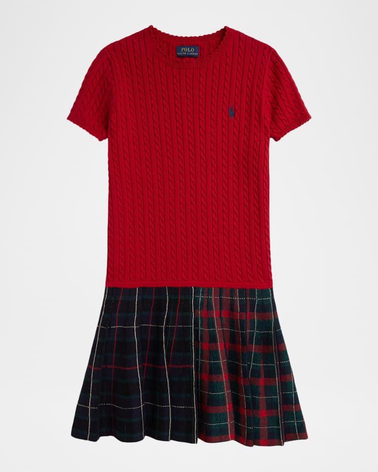 Girl's Plaid-Skirt Cotton Sweater Dress, Size S-XL by POLO RALPH LAUREN