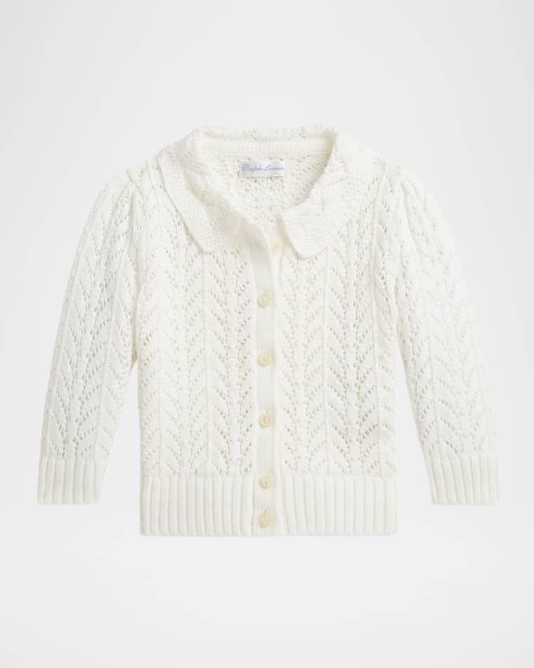 Girl's Pointelle-Knit Cotton Cardigan Sweater, Size 3M-24M by POLO RALPH LAUREN