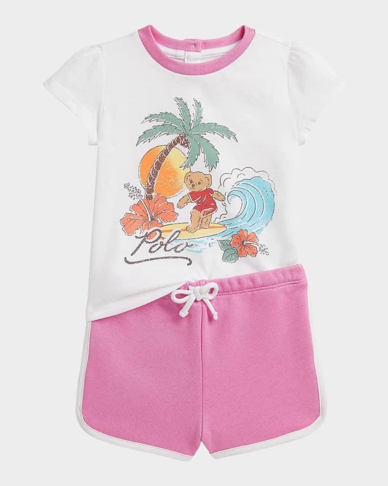 Girl's Polo Bear Jersey T-Shirt & Terry Shorts Set, Size 3M-24M by POLO RALPH LAUREN