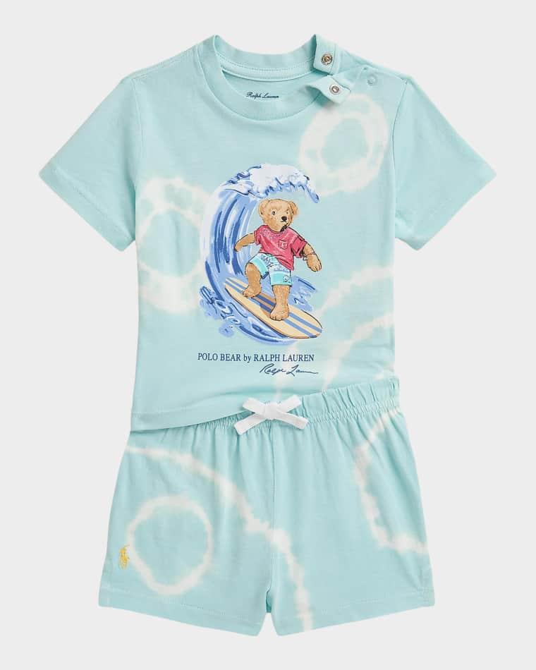 Girl's Polo Bear Tie-Dye Cotton T-Shirt & Shorts Set, Size 3M-24M by POLO RALPH LAUREN