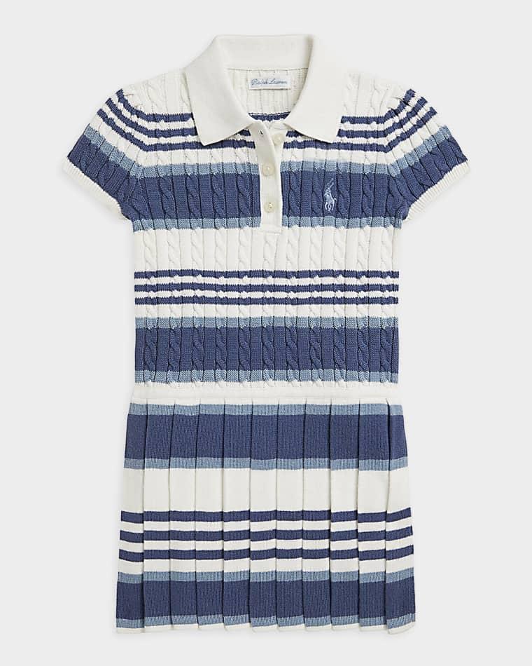 Girl's Striped Cable-Knit Cotton Sweater & Skirt Set, Size 3M-24M by POLO RALPH LAUREN