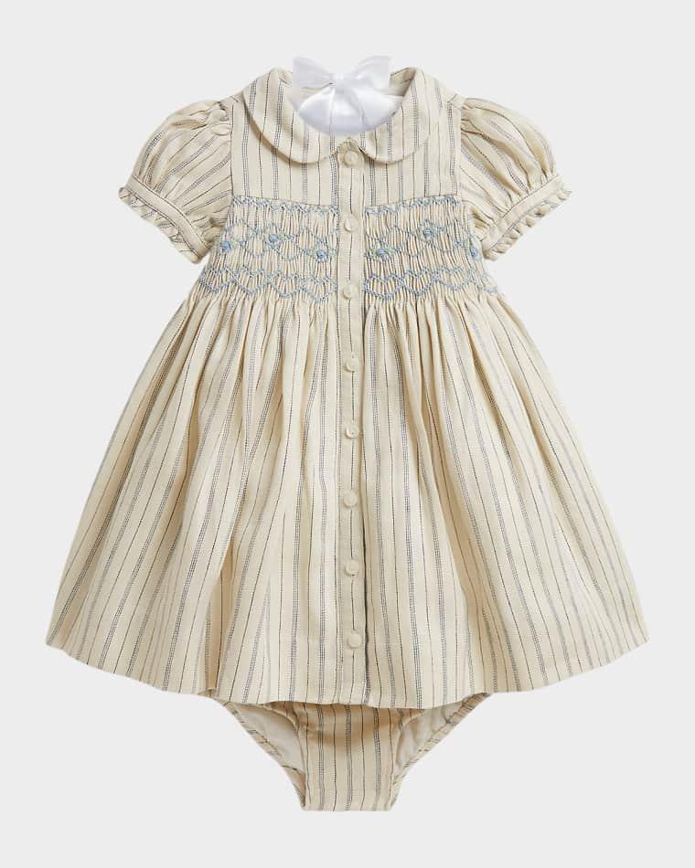 Girl's Striped Linen-Cotton Dress & Bloomers Set, Size 3M-24M by POLO RALPH LAUREN