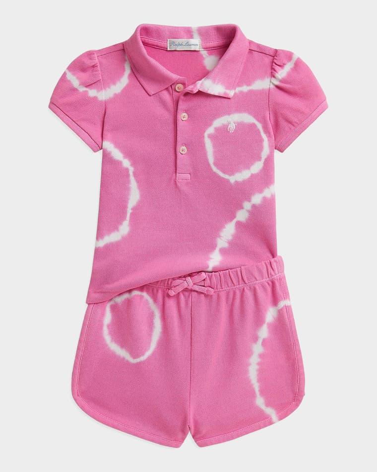 Girl's Tie-Dye Stretch Mesh Polo Shirt & Shorts Set, Size 3M-24M by POLO RALPH LAUREN