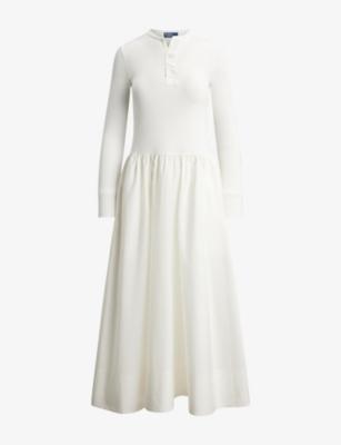 Henley-Neck Flared-Skirt Cotton Maxi Dress by POLO RALPH LAUREN