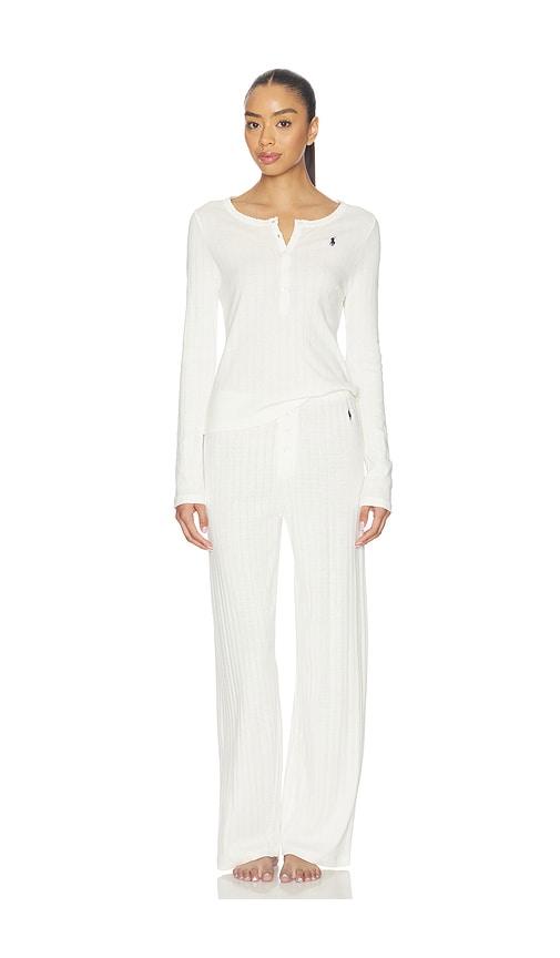 Polo Ralph Lauren Intimates Henley & Wide Leg Sleep Set in Cream by POLO RALPH LAUREN INTIMATES