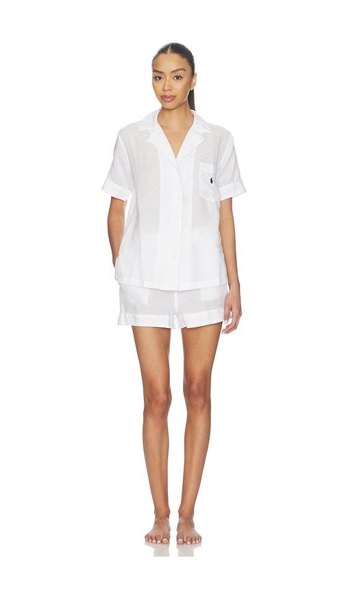 Polo Ralph Lauren Intimates Short Sleeve Linen Short Set in White by POLO RALPH LAUREN INTIMATES
