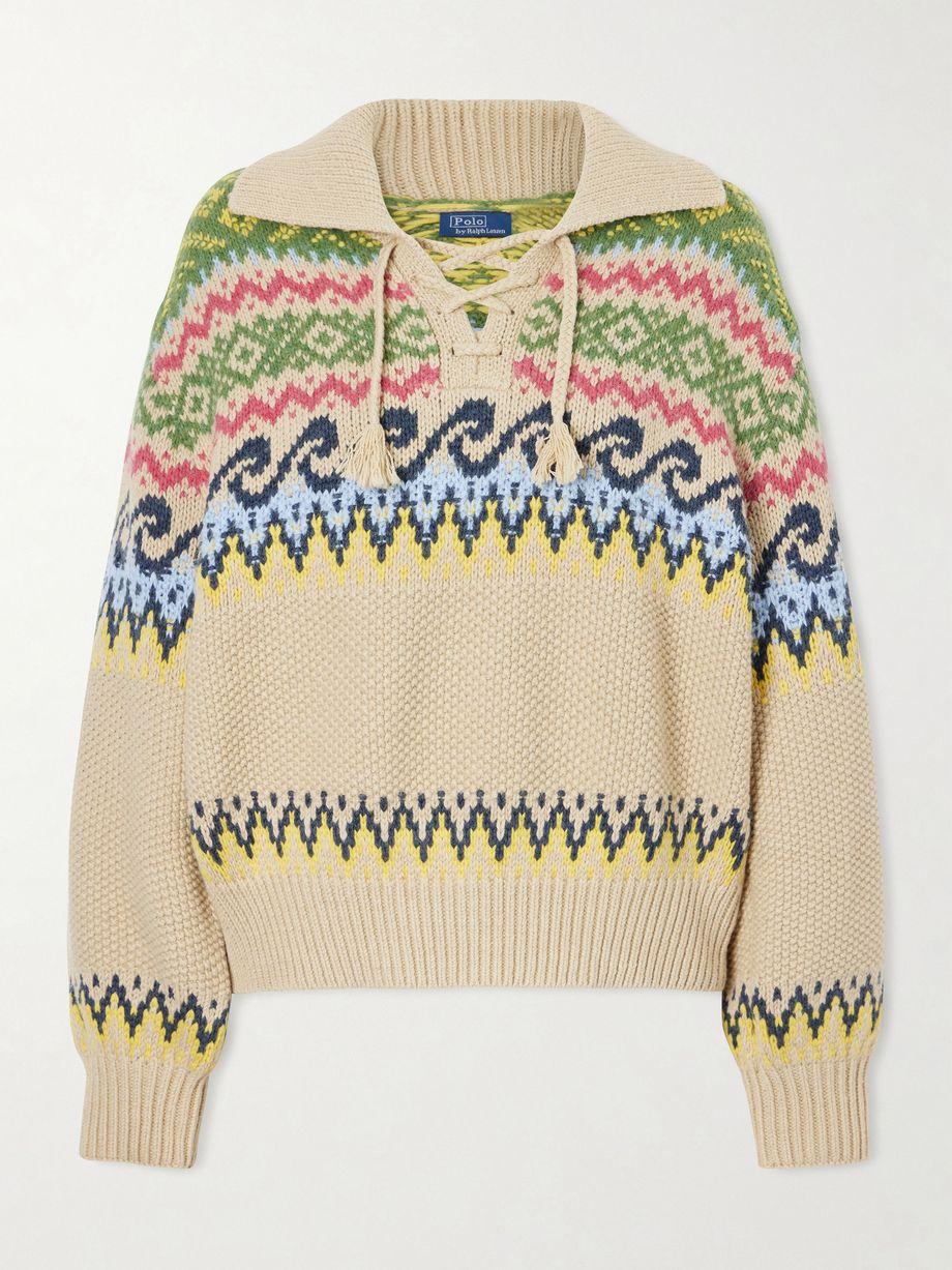 Jacquard-knit cotton-blend polo sweater by POLO RALPH LAUREN