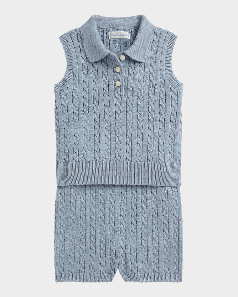 Kid's Mini-Cable Cotton Polo Sweater & Shorts Set, Size 3M-24M by POLO RALPH LAUREN