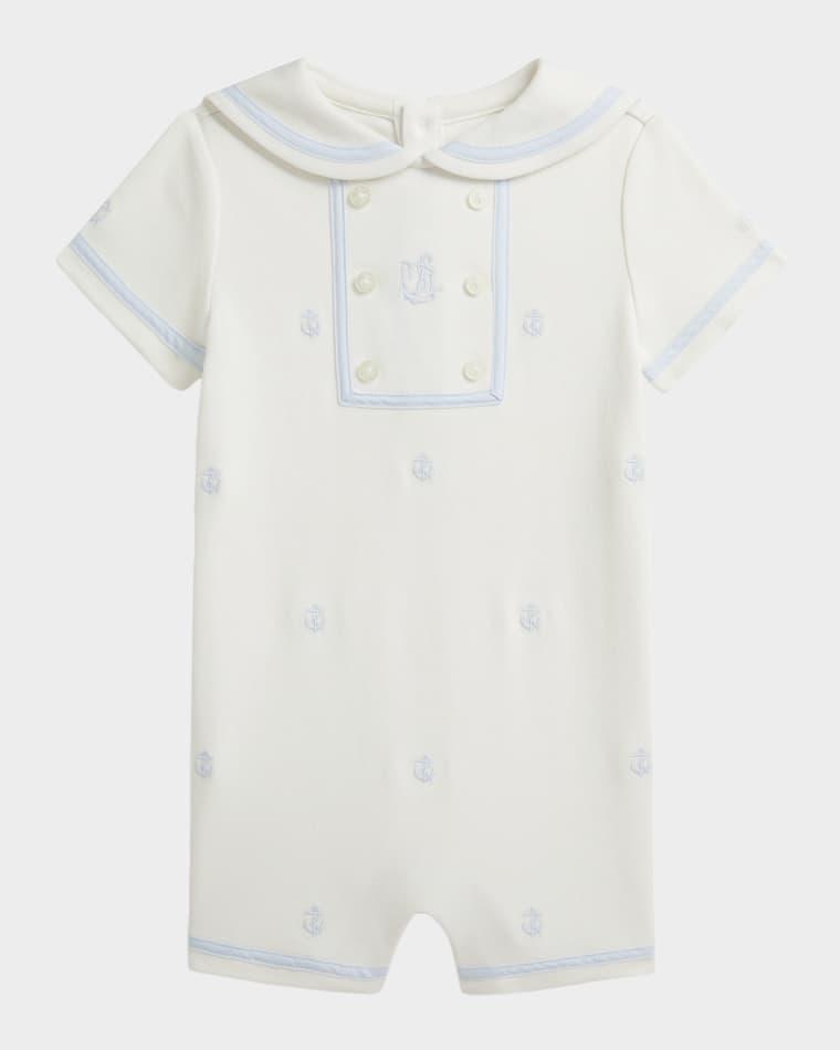 Kid's Sailor-Collar Embroidered Romper, Size 3M-24M by POLO RALPH LAUREN
