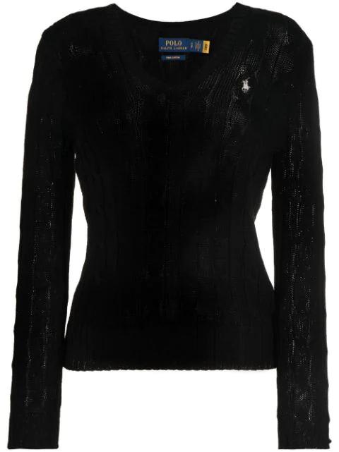 Kimberly cable-knit V-neck jumper by POLO RALPH LAUREN
