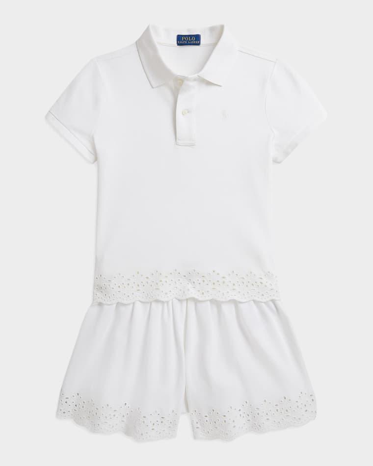 Little Girl's & Girl's Eyelet Stretch Mesh Polo Shirt & Short by POLO RALPH LAUREN