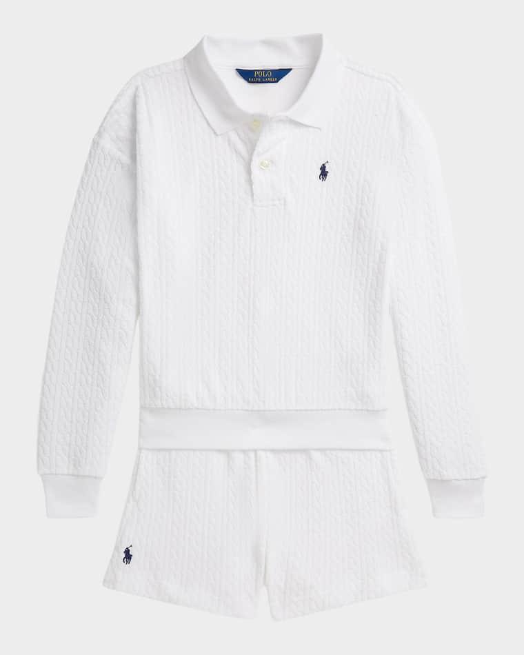 Little Girl's & Girl's Mini-Cable Terry Polo Shirt & Short by POLO RALPH LAUREN