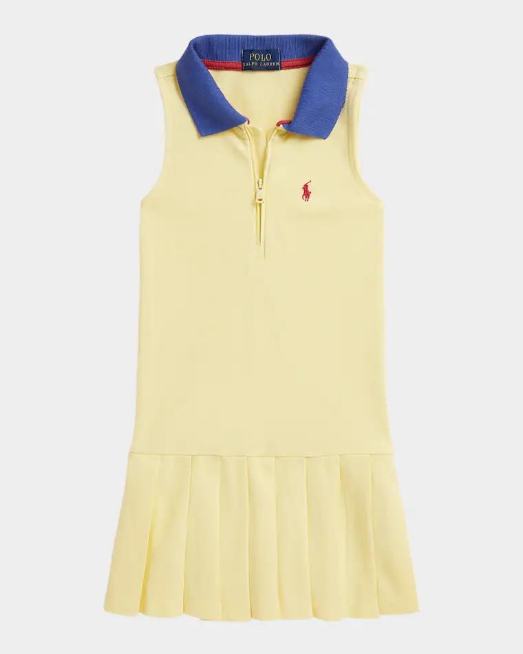 Little Girl's & Girl's Pleated Mesh Quarter-Zip Polo Dress by POLO RALPH LAUREN
