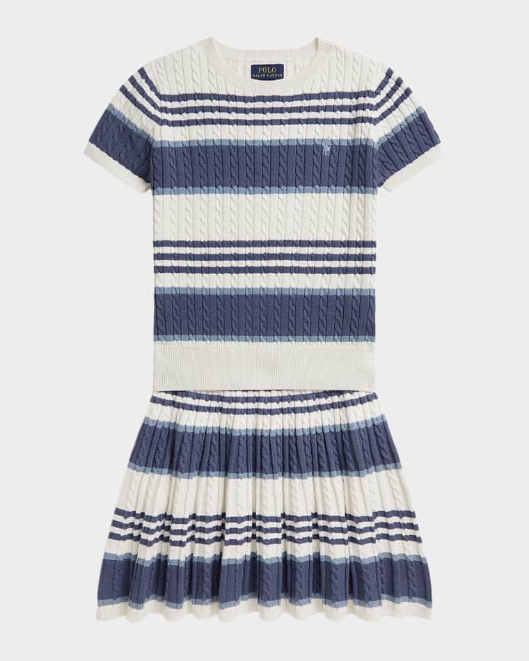 Little Girl's & Girl's Striped Cable Cotton Sweater & Skirt by POLO RALPH LAUREN
