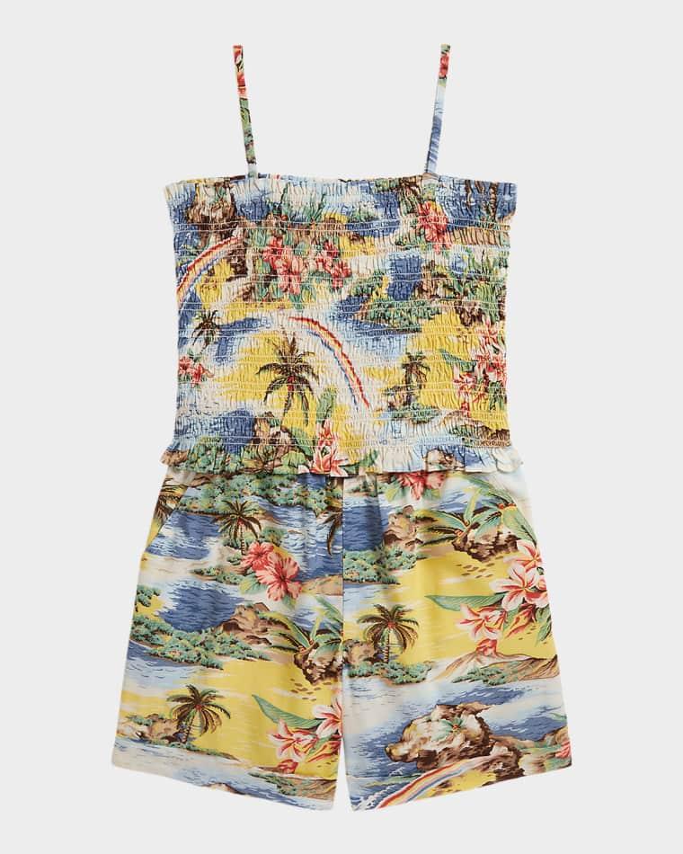 Little Girl's & Girl's Tropical-Print Smocked Boxy Top & Short by POLO RALPH LAUREN