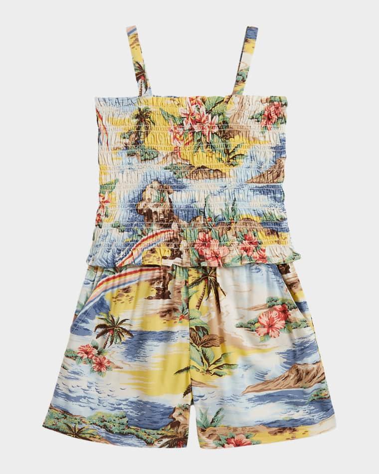 Little Girl's & Girl's Tropical-Print Smocked Boxy Top & Short by POLO RALPH LAUREN