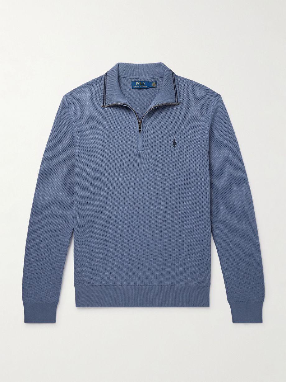 Logo-Embroidered Honeycomb-Knit Cotton Half-Zip Sweater by POLO RALPH LAUREN Logo-Embroidered Honeycomb-Knit Cotton Half-Zip Sweater by POLO RALPH LAUREN