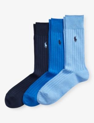 Logo-Embroidered Pack-Of-Three Stretch-Woven Crew Socks by POLO RALPH LAUREN Logo-Embroidered Pack-Of-Three Stretch-Woven Crew Socks by POLO RALPH LAUREN