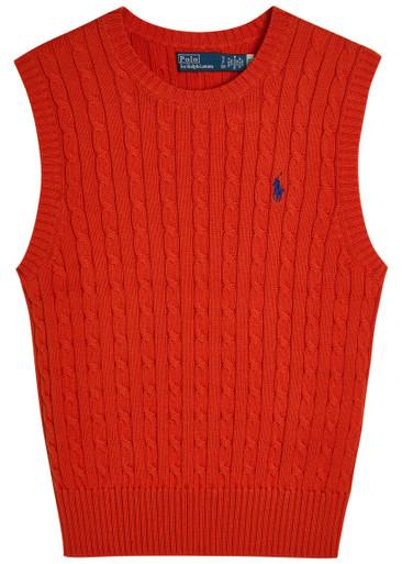 Logo-embroidered cable-knit cotton vest by POLO RALPH LAUREN