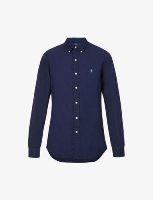 Long-sleeved logo-embroidered custom-fit stretch cotton-poplin shirt by POLO RALPH LAUREN