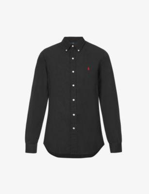 Long-sleeved logo-embroidered custom-fit stretch cotton-poplin shirt by POLO RALPH LAUREN