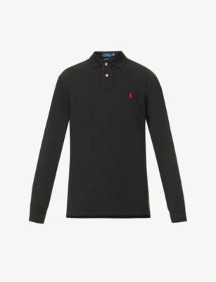 Long-sleeved logo-embroidered custom slim-fit cotton-piqué polo shirt by POLO RALPH LAUREN