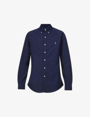 Long-sleeved logo-embroidered slim-fit stretch cotton-poplin shirt by POLO RALPH LAUREN