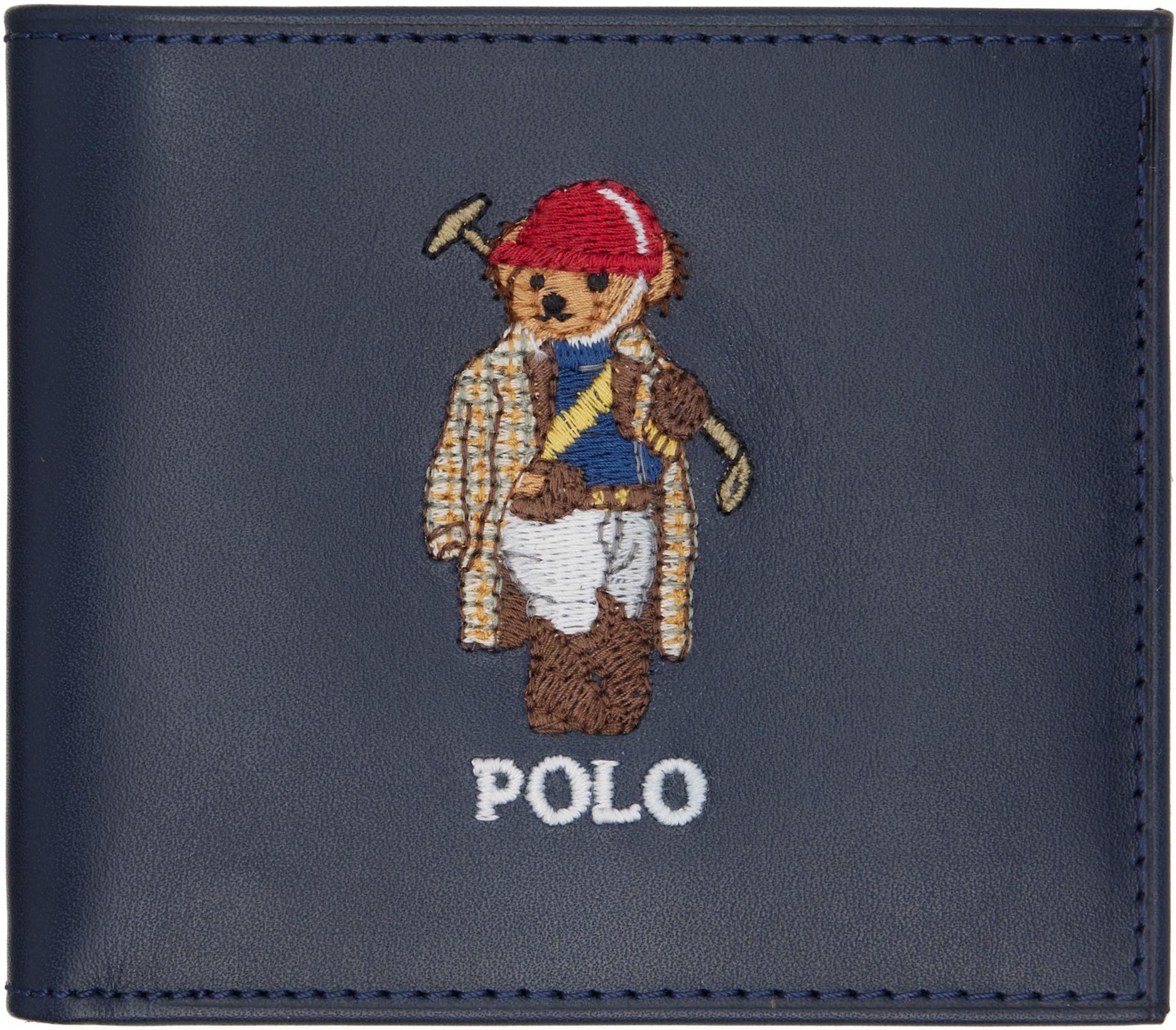Navy Polo Bear Leather Billfold Wallet by POLO RALPH LAUREN