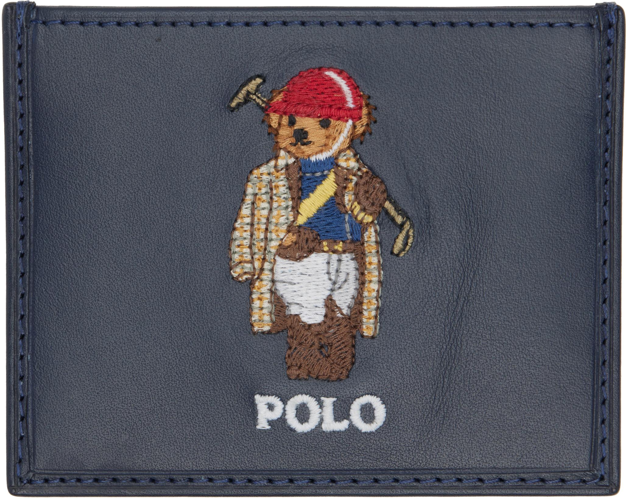 Navy Polo Bear Leather Card Holder by POLO RALPH LAUREN